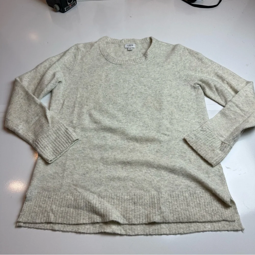 J.Crew Cream Marled Crewneck Sweater Women’s M Cotton Blend Classic Knit